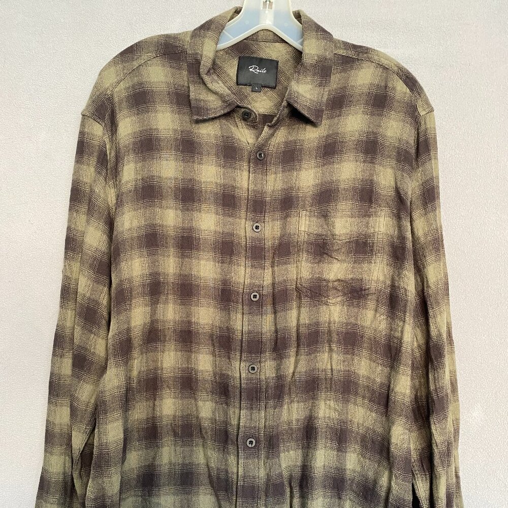 Rails Men’s Plaid Button Up Shirt Olive Green Brown Ombré Long Sleeve Size L